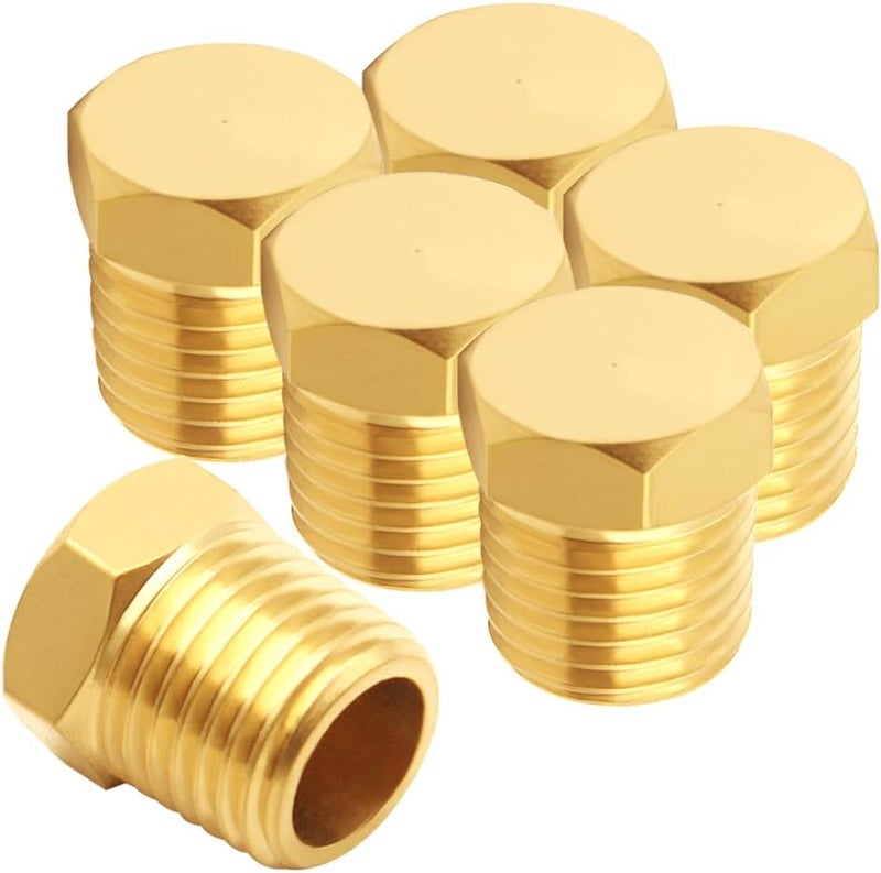 Uenede 6PCS Brass 1/8 Inch NPT Plug Outer Hex 1/8" NPT Male Thread Socket Pipe End Plugs Fitting for Water/Oil/Gas - Image 1